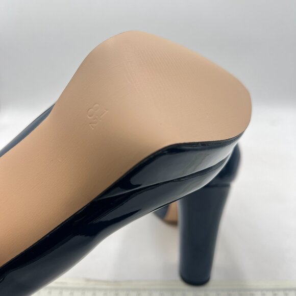 miss left Navy Platform Almond Toe Pumps Classic Slip On Chunky High Heel Shoes - Picture 6 of 8